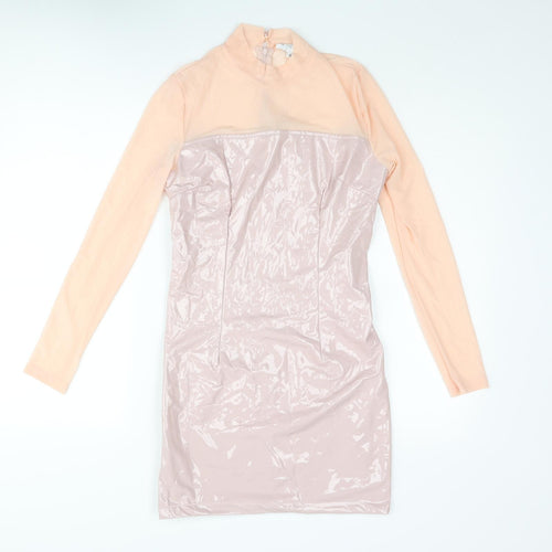 In the Style Womens Pink Polyurethane Mini Size 8 Mock Neck Zip