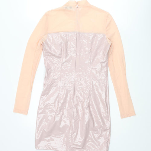 In the Style Womens Pink Polyurethane Mini Size 8 Mock Neck Zip