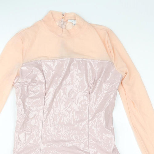 In the Style Womens Pink Polyurethane Mini Size 8 Mock Neck Zip