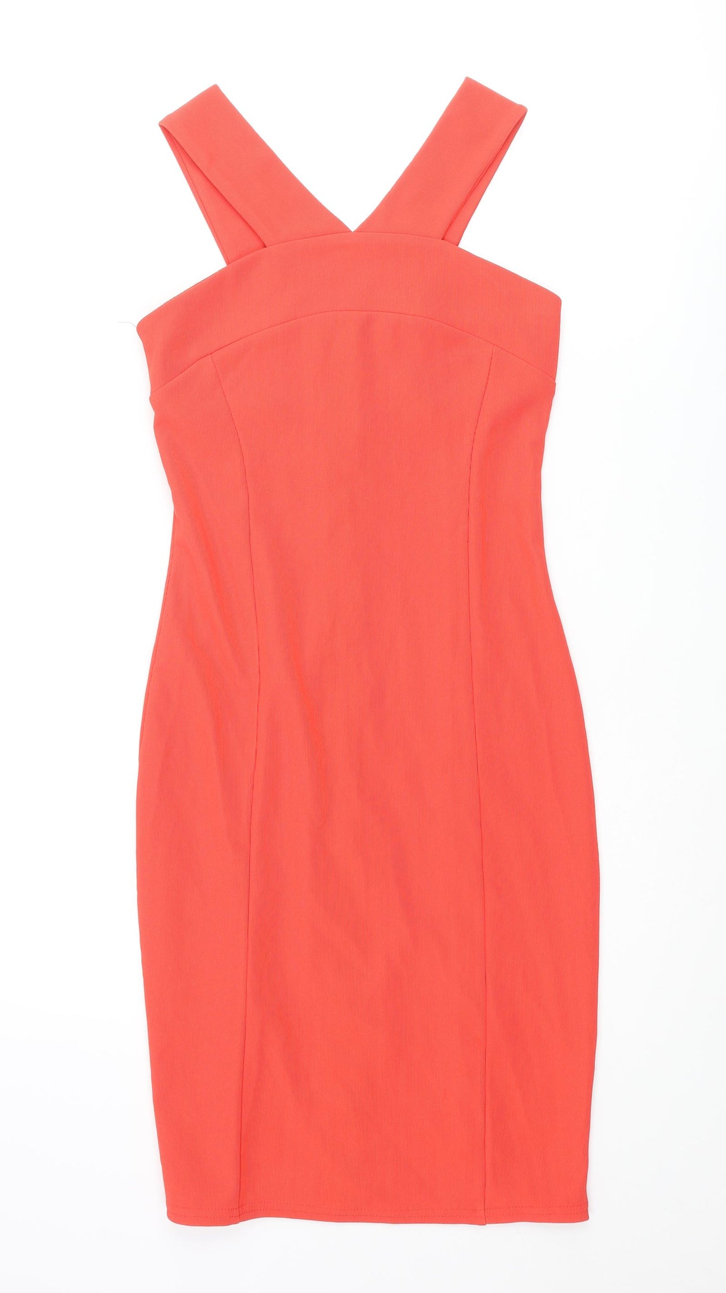 River Island Womens Red Polyester Bodycon Size 8 Halter Zip