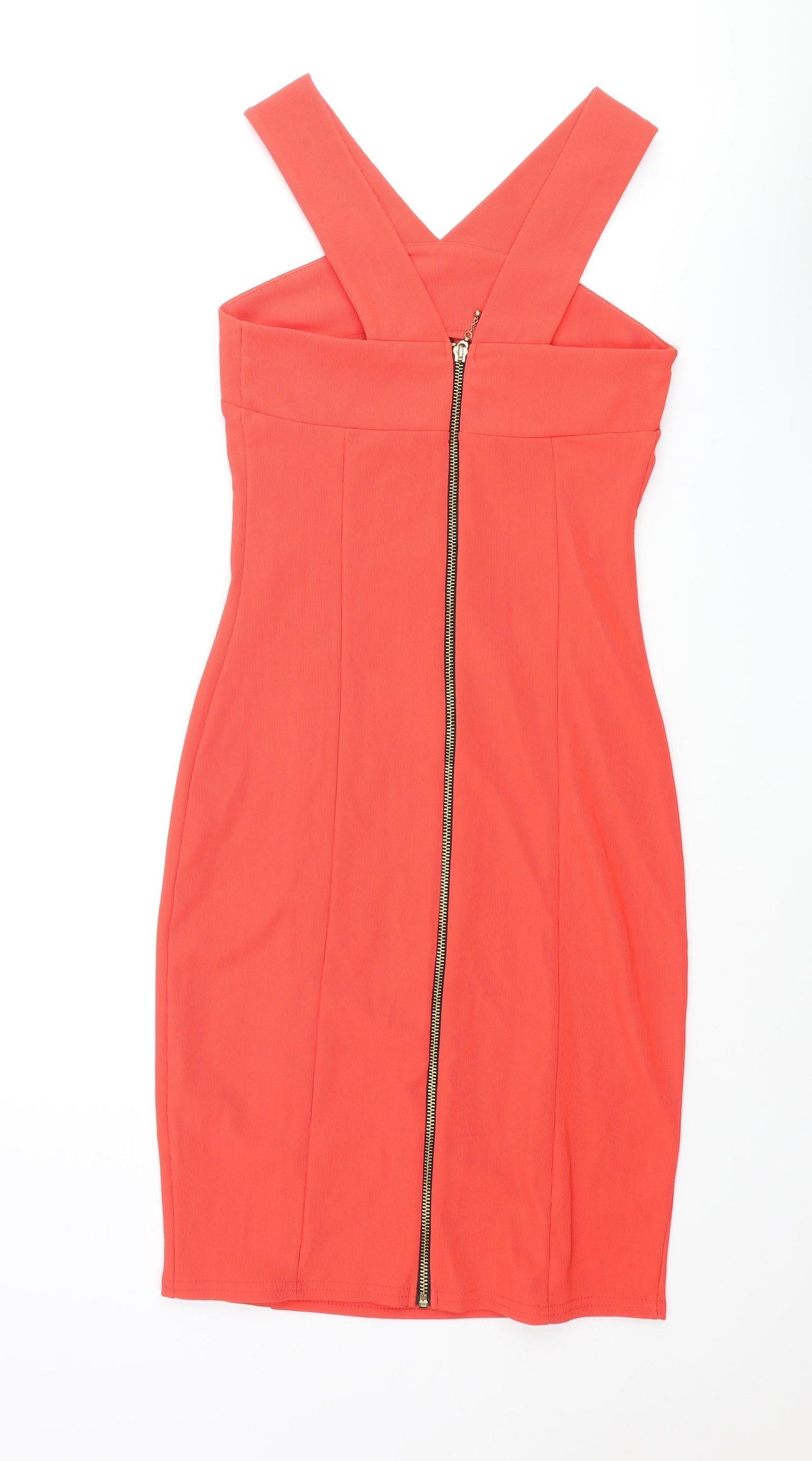 River Island Womens Red Polyester Bodycon Size 8 Halter Zip
