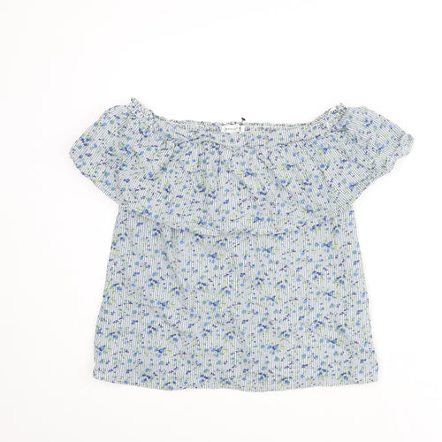 Warehouse Womens Blue Floral Cotton Basic Blouse Size 8 Off the Shoulder