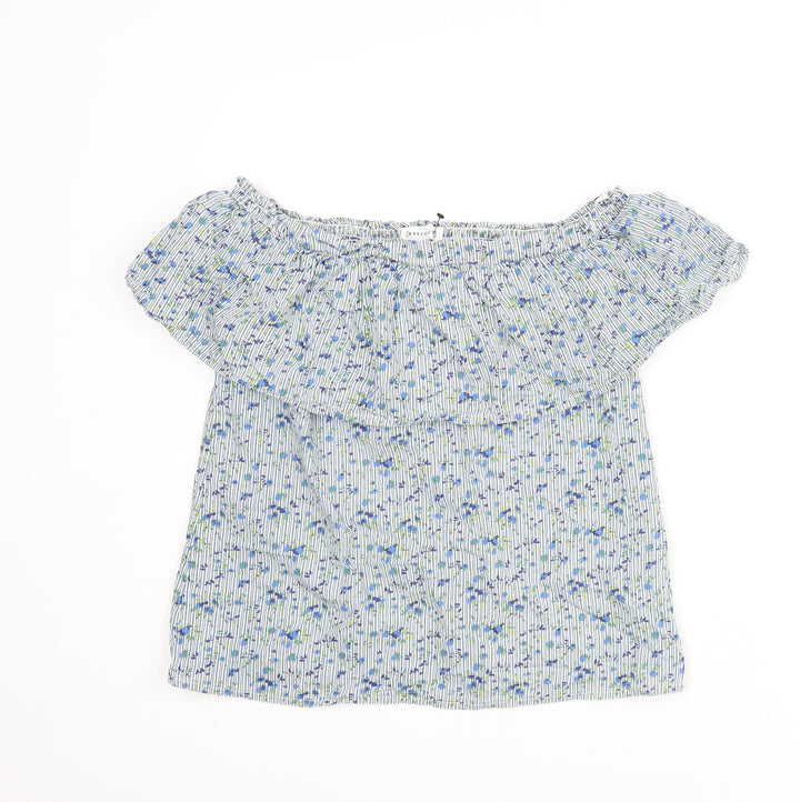 Warehouse Womens Blue Floral Cotton Basic Blouse Size 8 Off the Shoulder