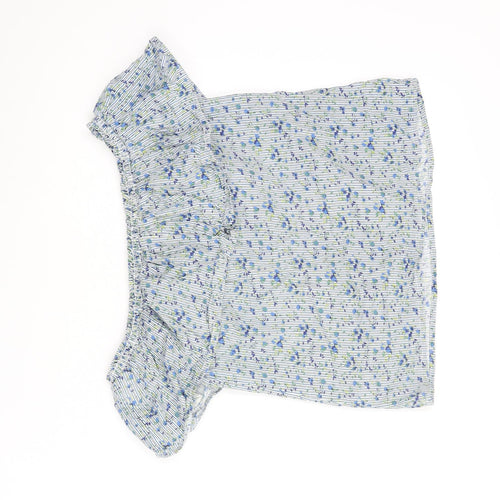 Warehouse Womens Blue Floral Cotton Basic Blouse Size 8 Off the Shoulder