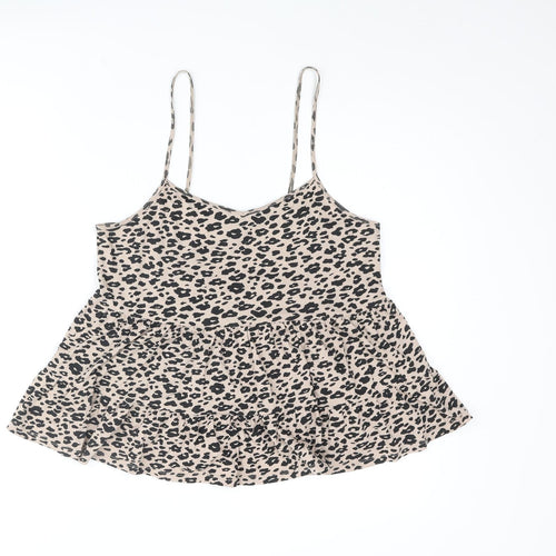 New Look Womens Beige Animal Print Cotton Camisole Tank Size 8 Scoop Neck - Peplum Leopard Print