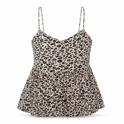 New Look Womens Beige Animal Print Cotton Camisole Tank Size 8 Scoop Neck - Peplum Leopard Print