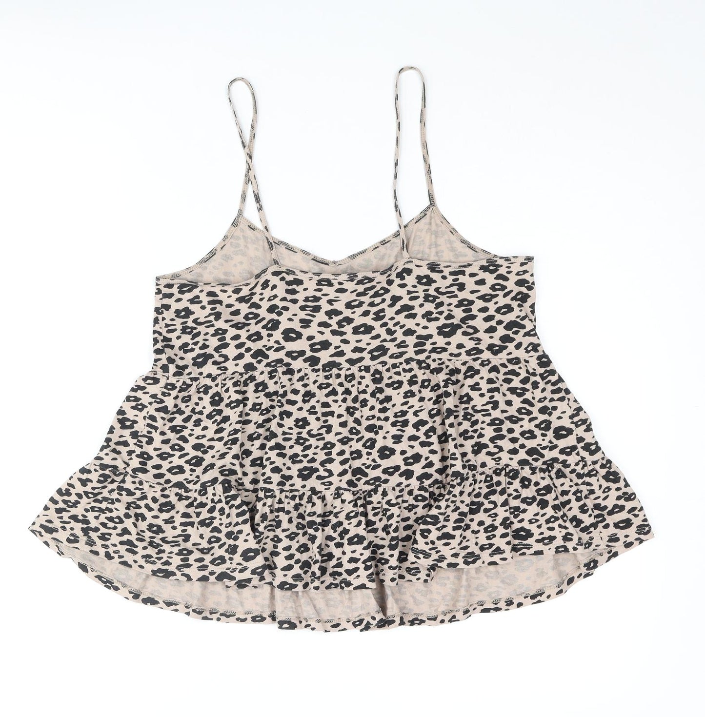New Look Womens Beige Animal Print Cotton Camisole Tank Size 8 Scoop Neck - Peplum Leopard Print