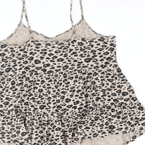 New Look Womens Beige Animal Print Cotton Camisole Tank Size 8 Scoop Neck - Peplum Leopard Print