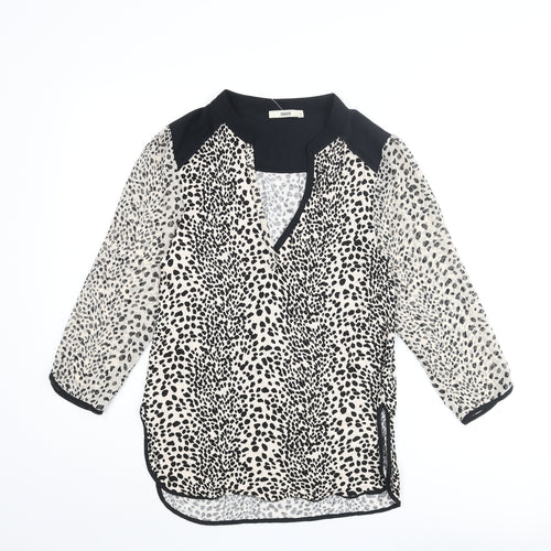 Oasis Womens Beige Animal Print Viscose Basic Blouse Size S V-Neck - Cheetah Print