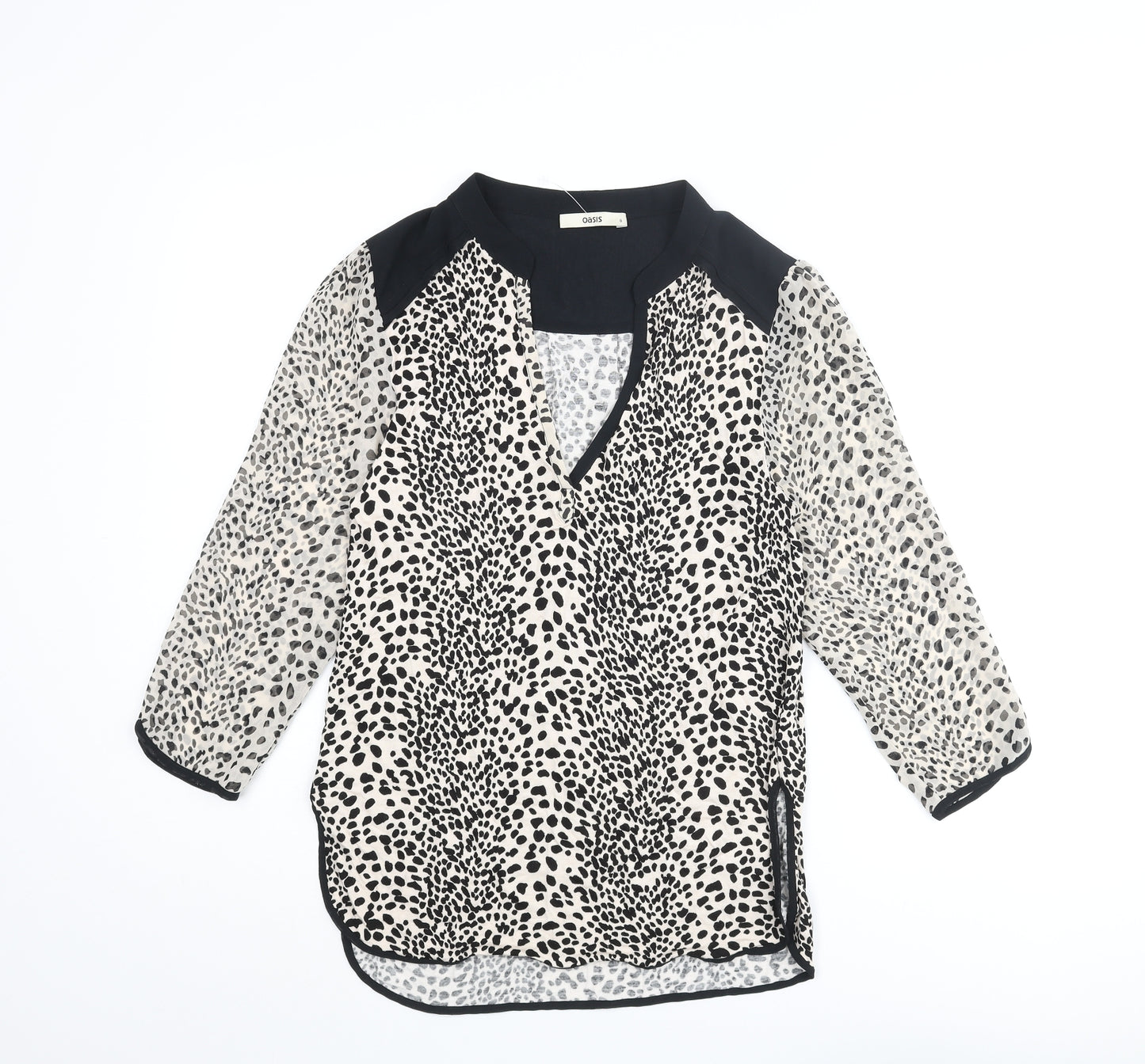 Oasis Womens Beige Animal Print Viscose Basic Blouse Size S V-Neck - Cheetah Print