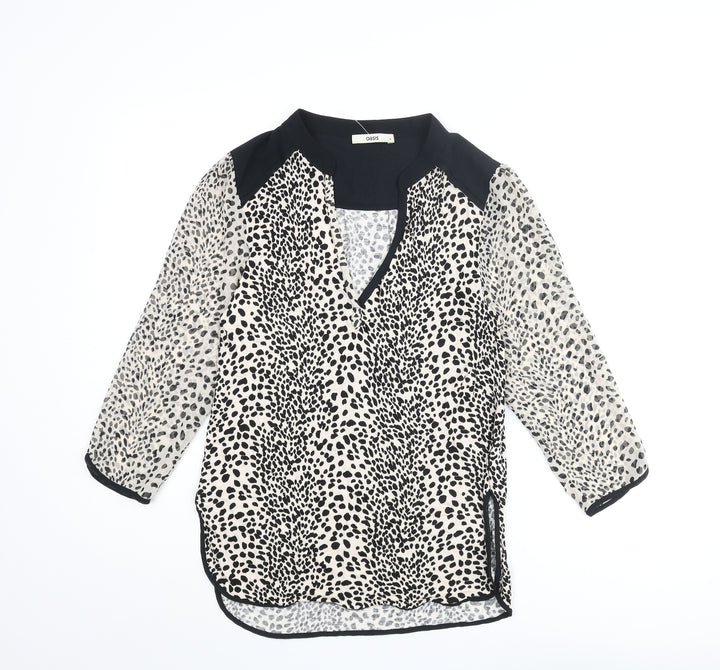 Oasis Womens Beige Animal Print Viscose Basic Blouse Size S V-Neck - Cheetah Print