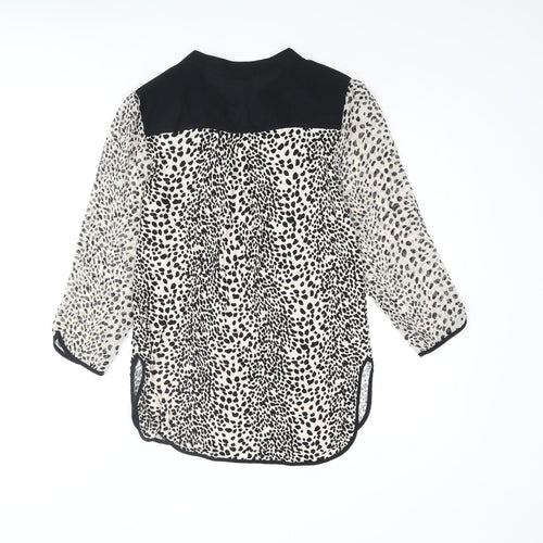 Oasis Womens Beige Animal Print Viscose Basic Blouse Size S V-Neck - Cheetah Print
