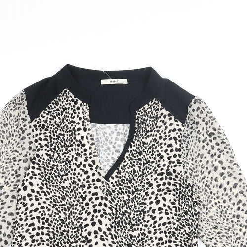 Oasis Womens Beige Animal Print Viscose Basic Blouse Size S V-Neck - Cheetah Print
