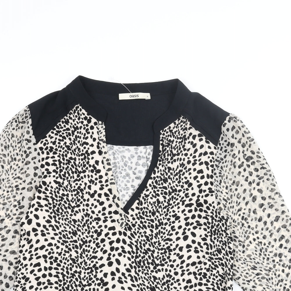 Oasis Womens Beige Animal Print Viscose Basic Blouse Size S V-Neck - Cheetah Print