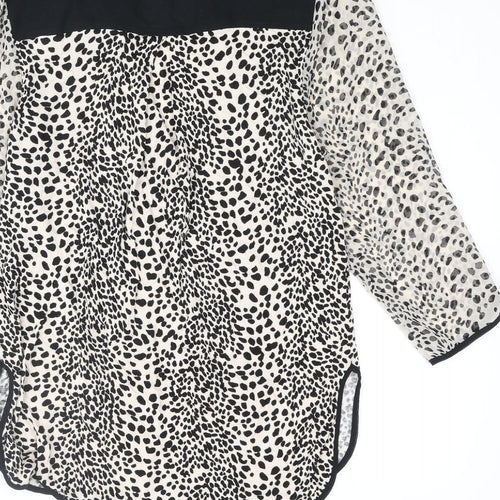 Oasis Womens Beige Animal Print Viscose Basic Blouse Size S V-Neck - Cheetah Print