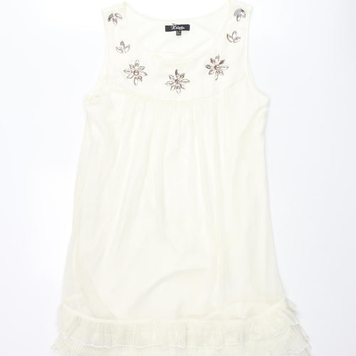 Heaven Womens Ivory Polyester Shift Size 14 Scoop Neck Pullover - Frill Rhinestone