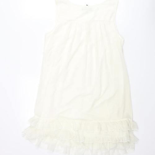 Heaven Womens Ivory Polyester Shift Size 14 Scoop Neck Pullover - Frill Rhinestone