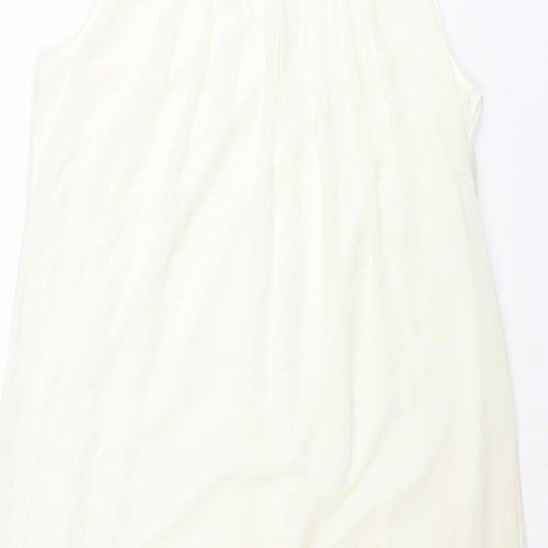 Heaven Womens Ivory Polyester Shift Size 14 Scoop Neck Pullover - Frill Rhinestone