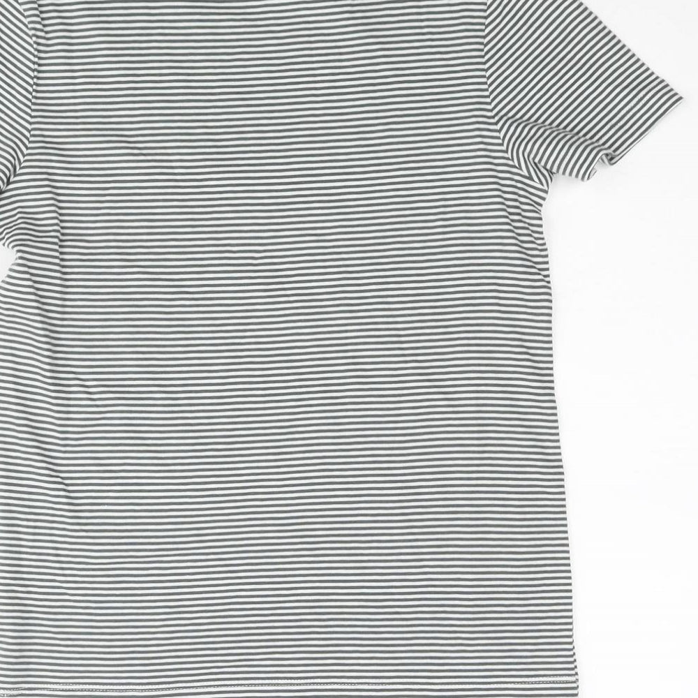 Marks and Spencer Boys Grey Striped Cotton Basic T-Shirt Size 6-7 Years Crew Neck Pullover