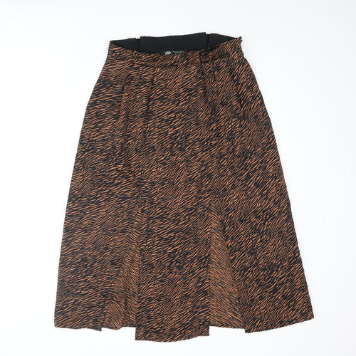 Zara Womens Brown Animal Print Polyester Straight & Pencil Skirt Size S Zip - Front Slit Tiger Print