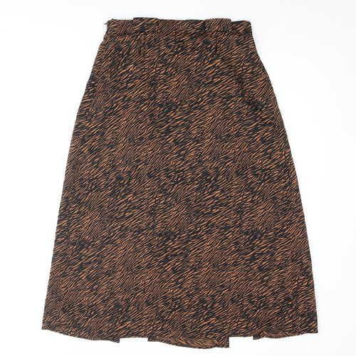 Zara Womens Brown Animal Print Polyester Straight & Pencil Skirt Size S Zip - Front Slit Tiger Print