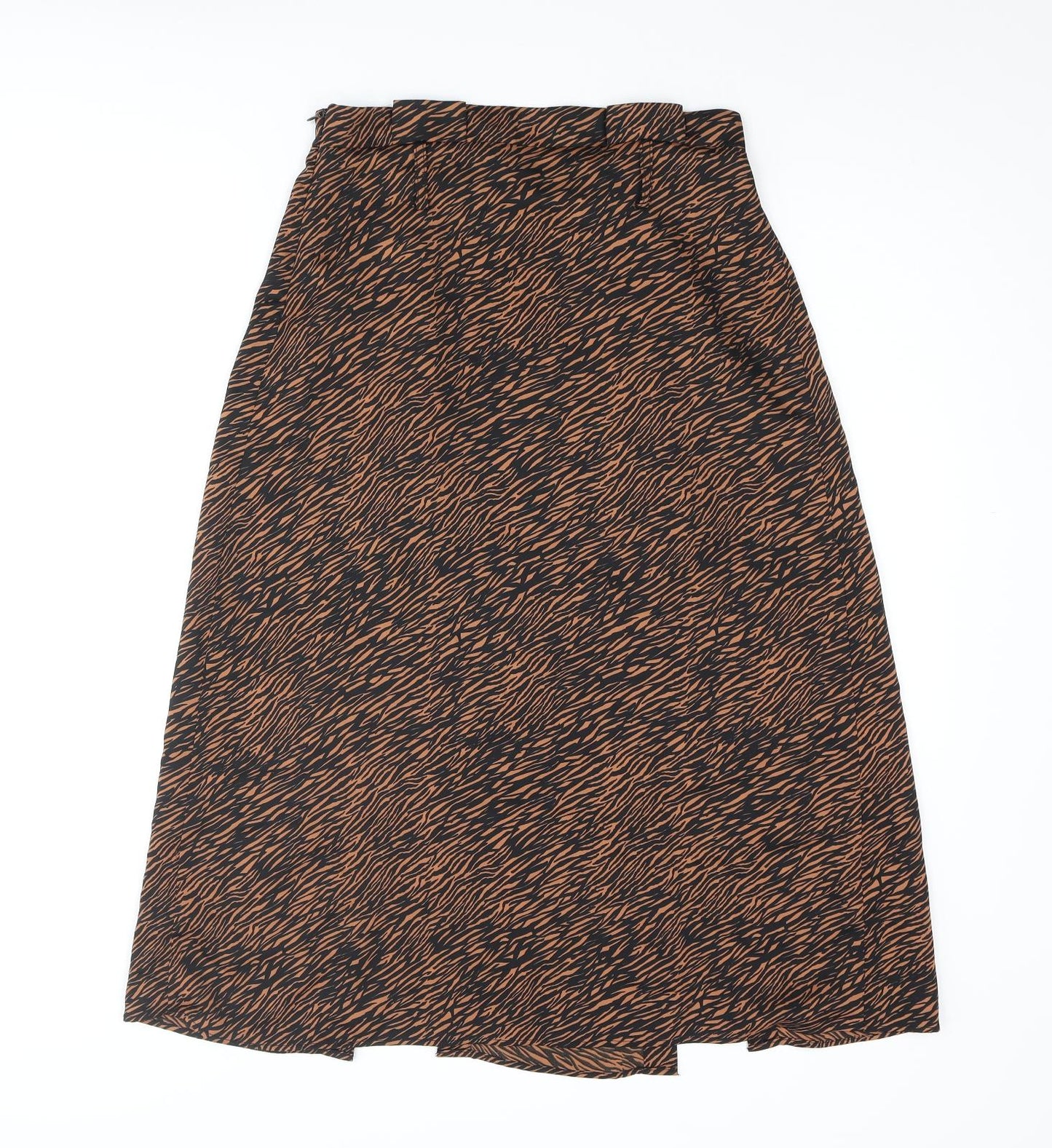 Zara Womens Brown Animal Print Polyester Straight & Pencil Skirt Size S Zip - Front Slit Tiger Print
