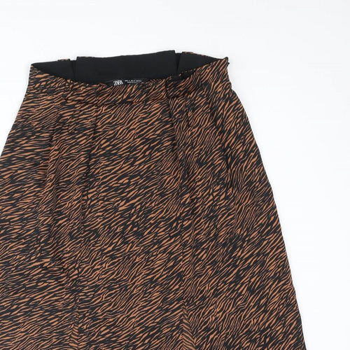 Zara Womens Brown Animal Print Polyester Straight & Pencil Skirt Size S Zip - Front Slit Tiger Print
