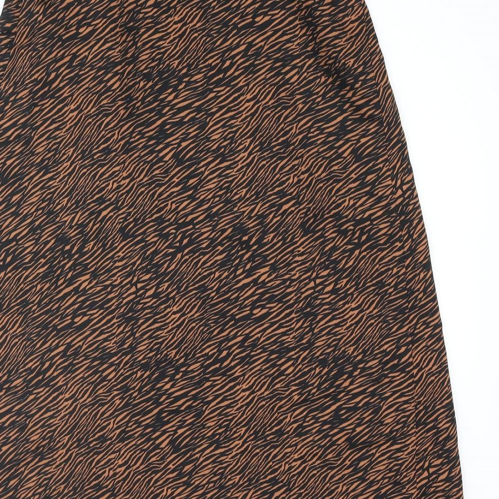 Zara Womens Brown Animal Print Polyester Straight & Pencil Skirt Size S Zip - Front Slit Tiger Print