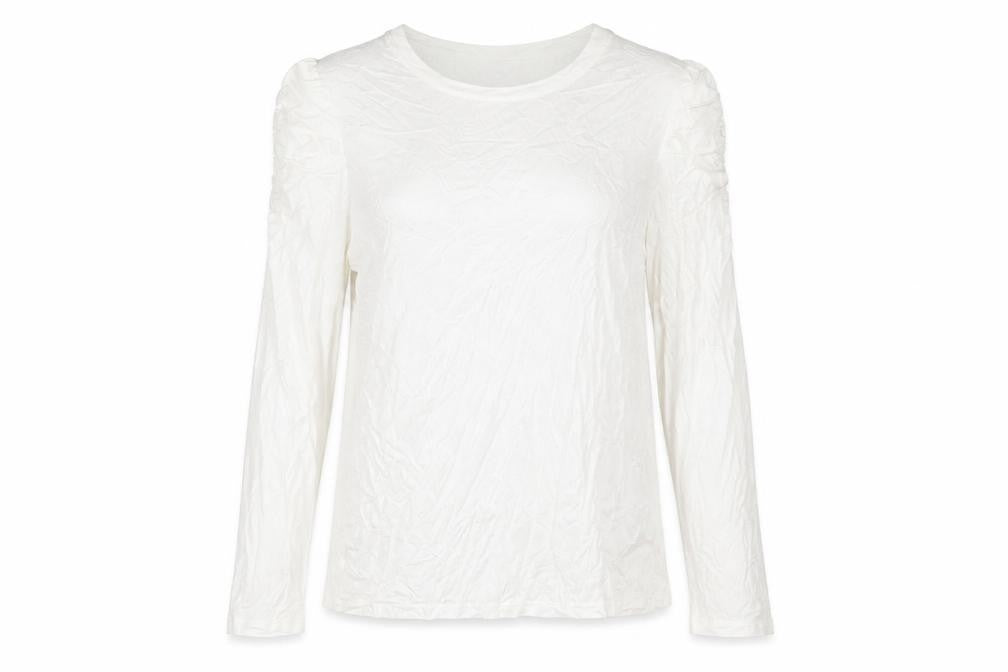 Front view of Marks & Spencer women’s ivory viscose basic blouse, size UK 16, round neck
