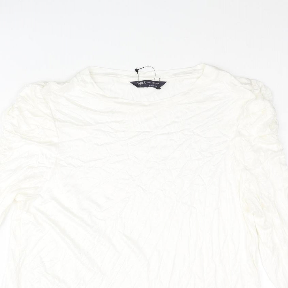 Marks and Spencer Womens Ivory Viscose Basic Blouse Size 16 Round Neck