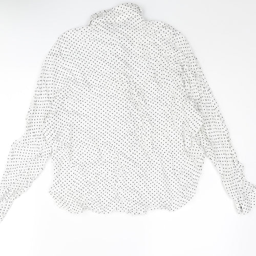 Zara Womens White Polka Dot Polyester Basic Button-Up Size M Collared
