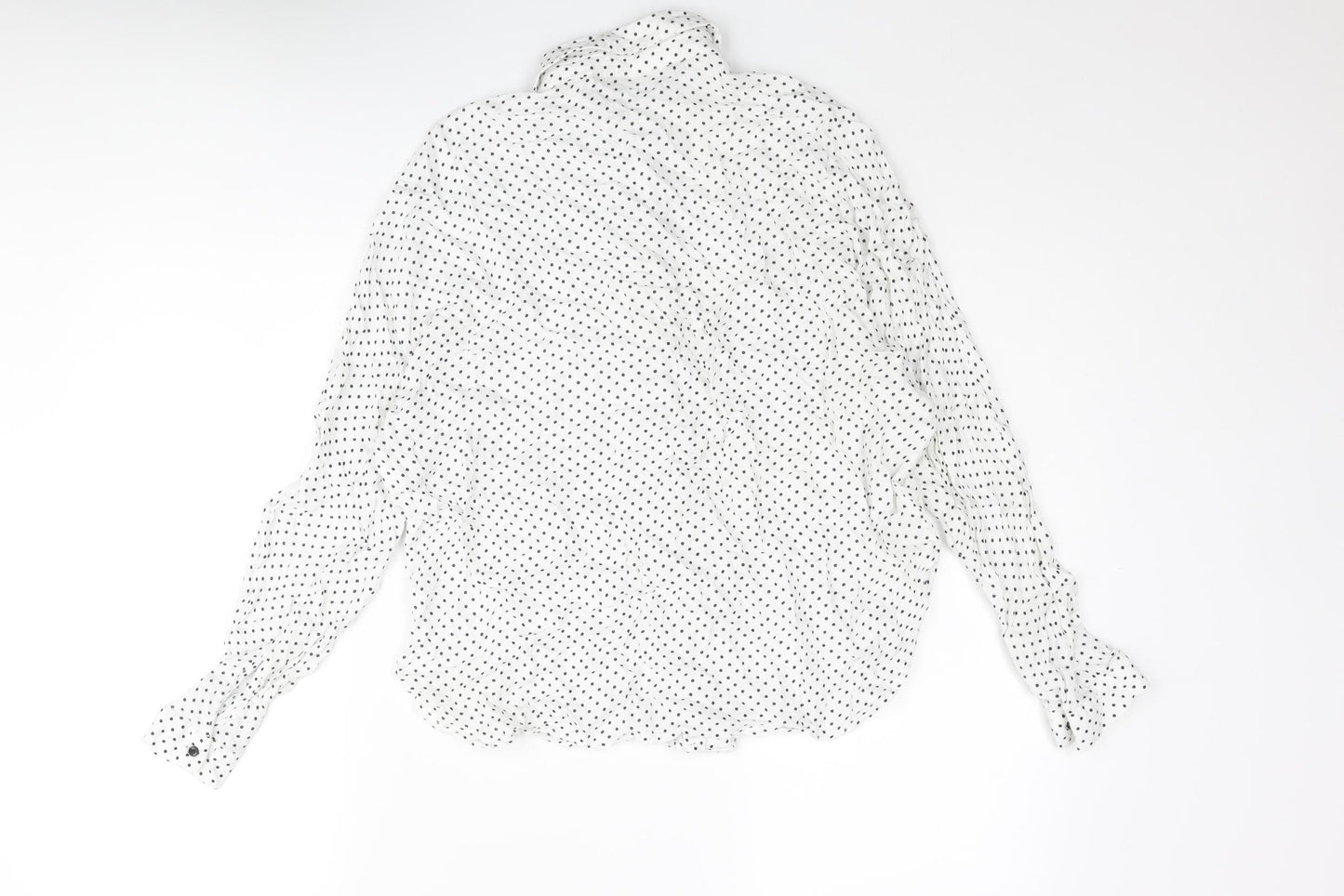 Zara Womens White Polka Dot Polyester Basic Button-Up Size M Collared