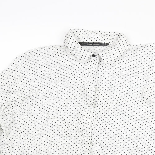 Zara Womens White Polka Dot Polyester Basic Button-Up Size M Collared