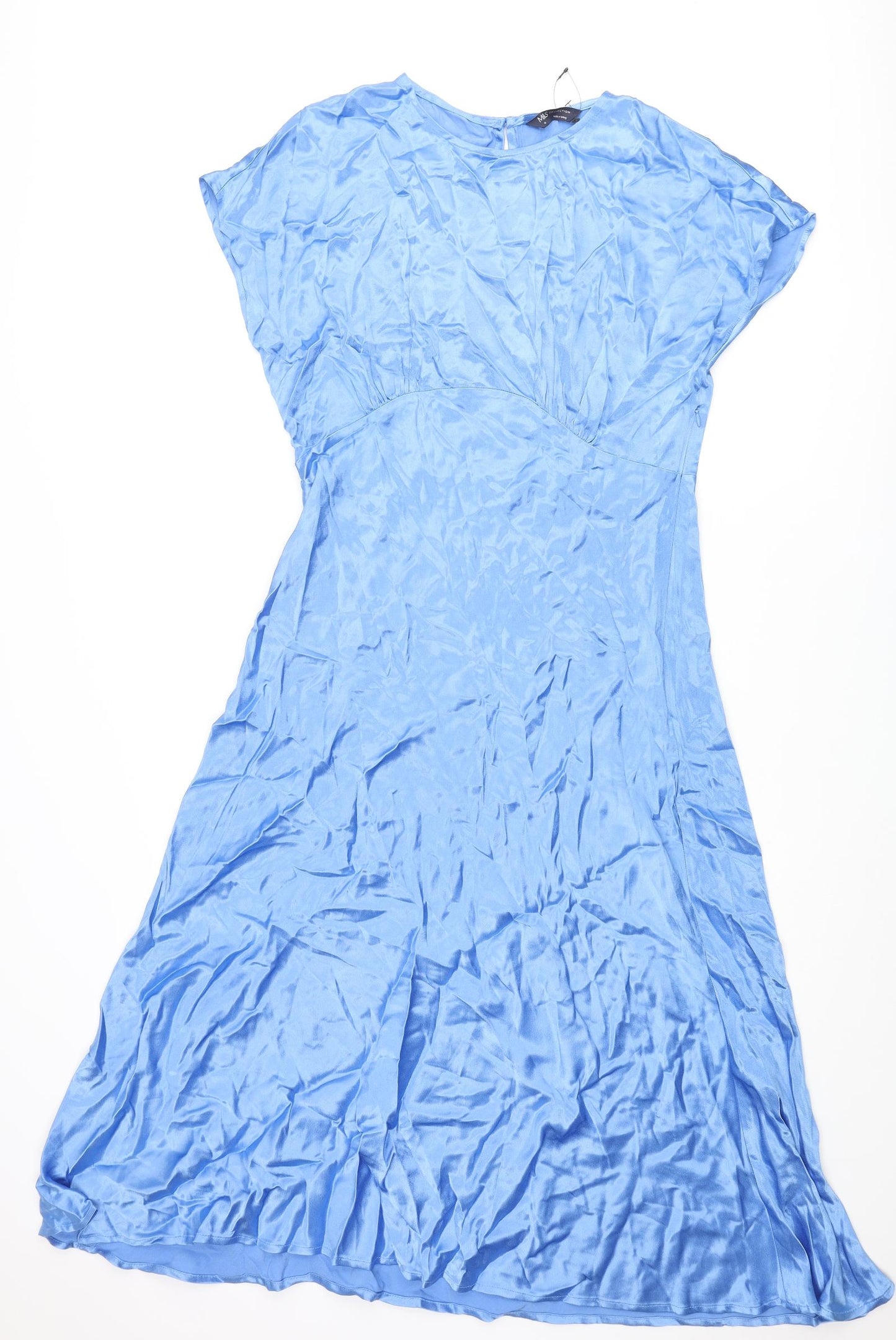 Marks and Spencer Womens Blue Polyester Maxi Size 16 Round Neck Button