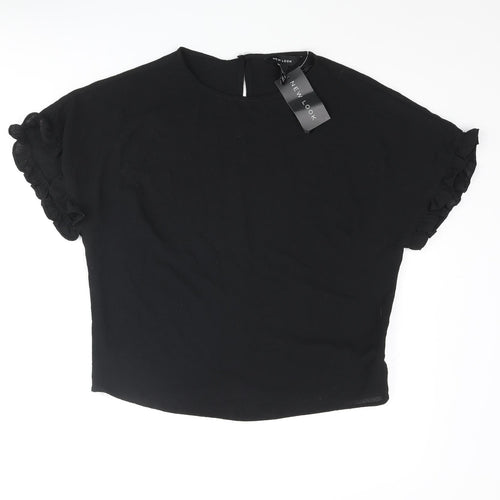 New Look Womens Black Polyester Basic Blouse Size 6 Round Neck - Frill