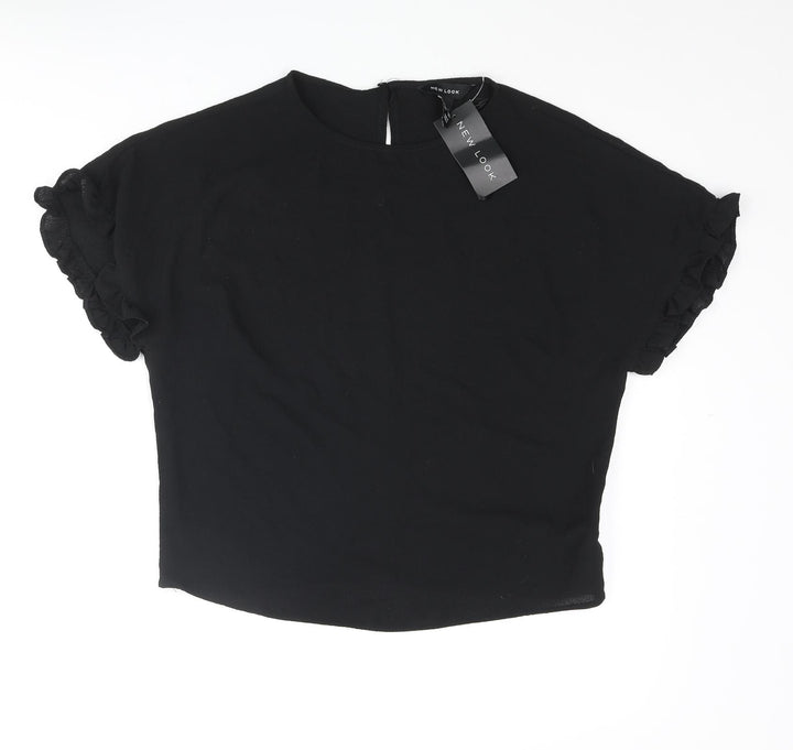 New Look Womens Black Polyester Basic Blouse Size 6 Round Neck - Frill