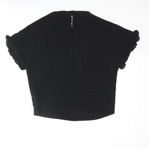 New Look Womens Black Polyester Basic Blouse Size 6 Round Neck - Frill