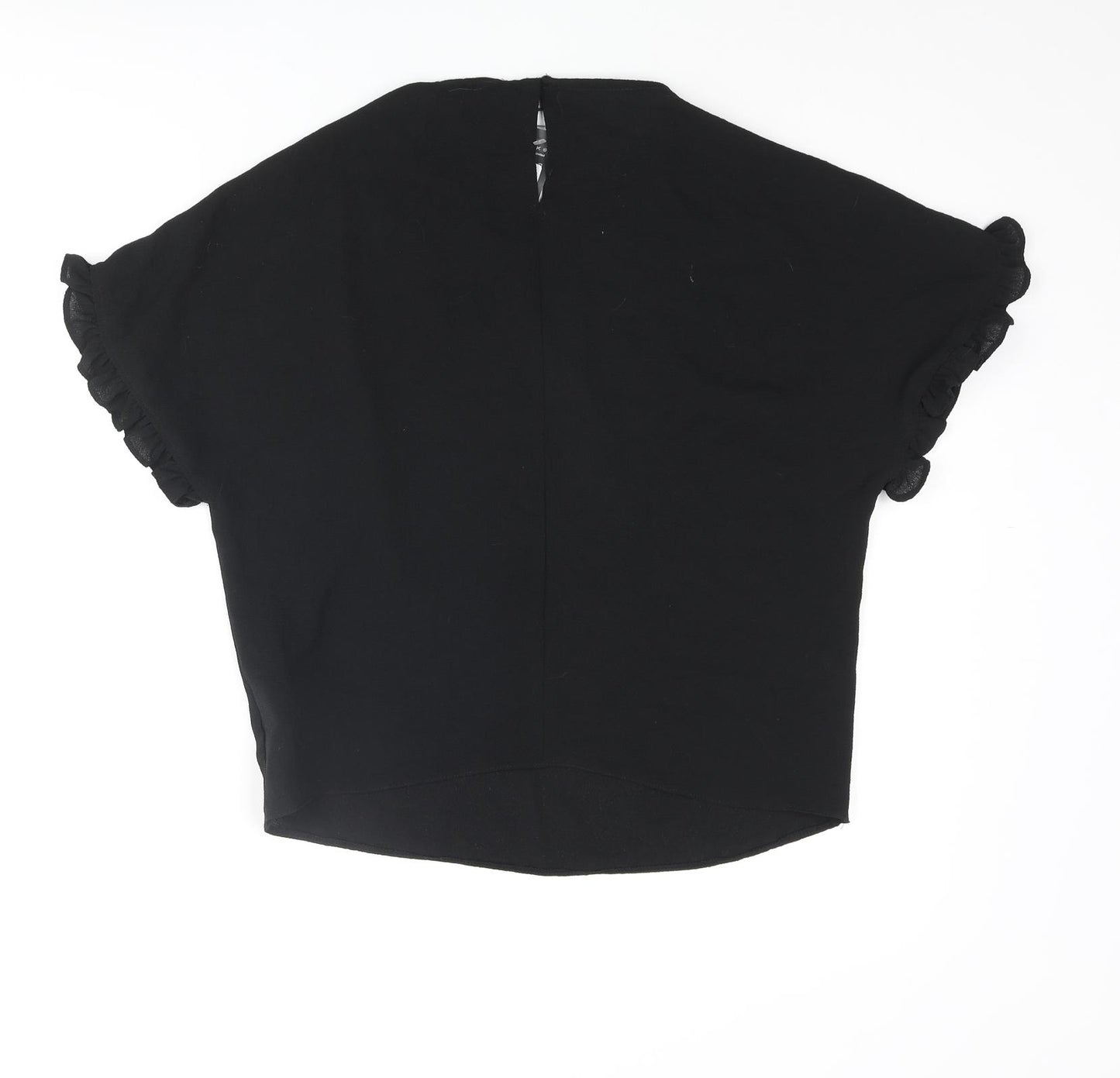 New Look Womens Black Polyester Basic Blouse Size 6 Round Neck - Frill