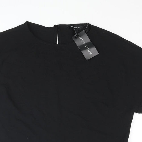New Look Womens Black Polyester Basic Blouse Size 6 Round Neck - Frill