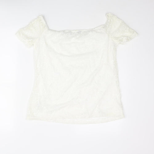 Dorothy Perkins Womens Ivory Nylon Basic Blouse Size 14 Off the Shoulder