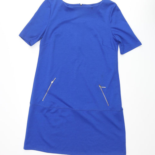 Wallis Womens Blue Polyester Shift Size 12 Round Neck Zip