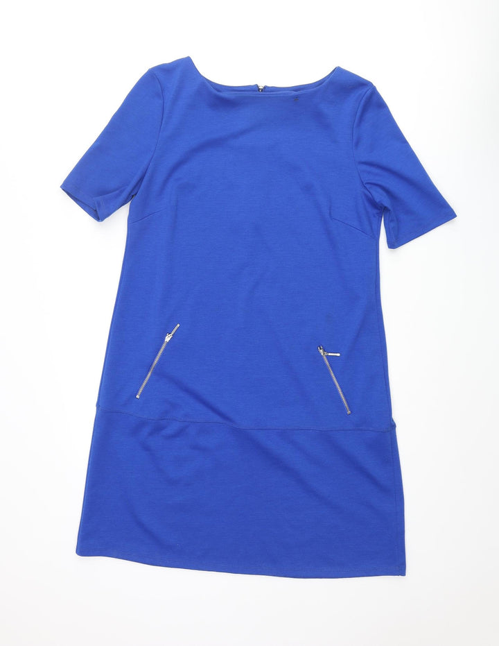 Wallis Womens Blue Polyester Shift Size 12 Round Neck Zip