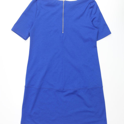 Wallis Womens Blue Polyester Shift Size 12 Round Neck Zip