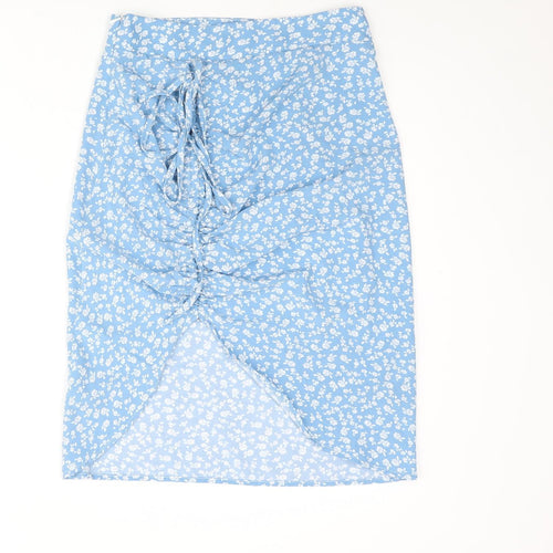 Cider Womens Blue Floral Polyester Straight & Pencil Skirt Size S Zip - Drawstring