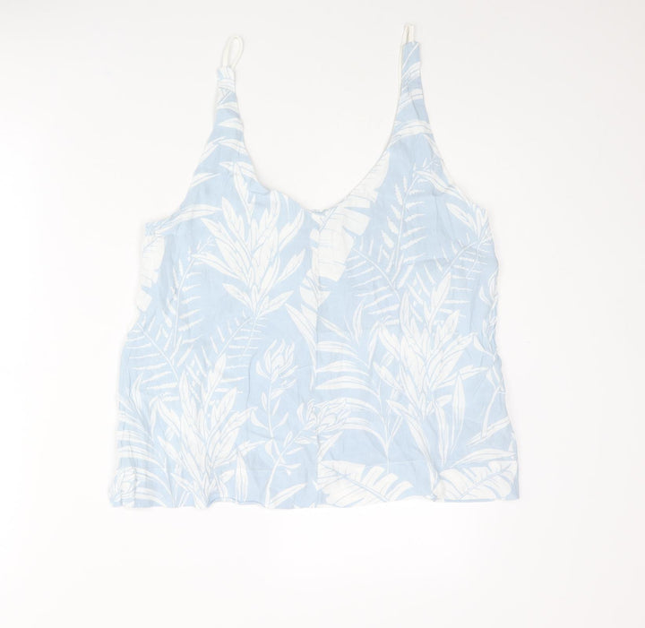 Topshop Womens Blue Geometric Viscose Camisole Tank Size 14 Scoop Neck - Leaf Print