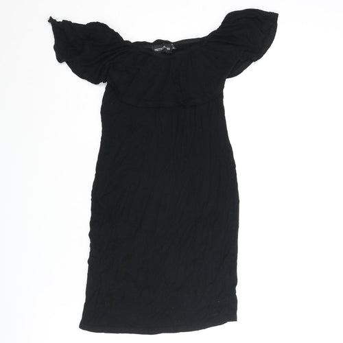 PRETTYLITTLETHING Womens Black Viscose Mini Size 4 Off the Shoulder Pullover - Frill