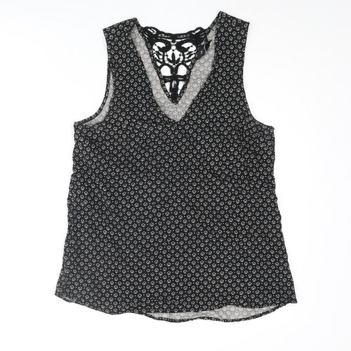 New Look Womens Black Geometric Viscose Camisole Blouse Size 10 Scoop Neck - Lace