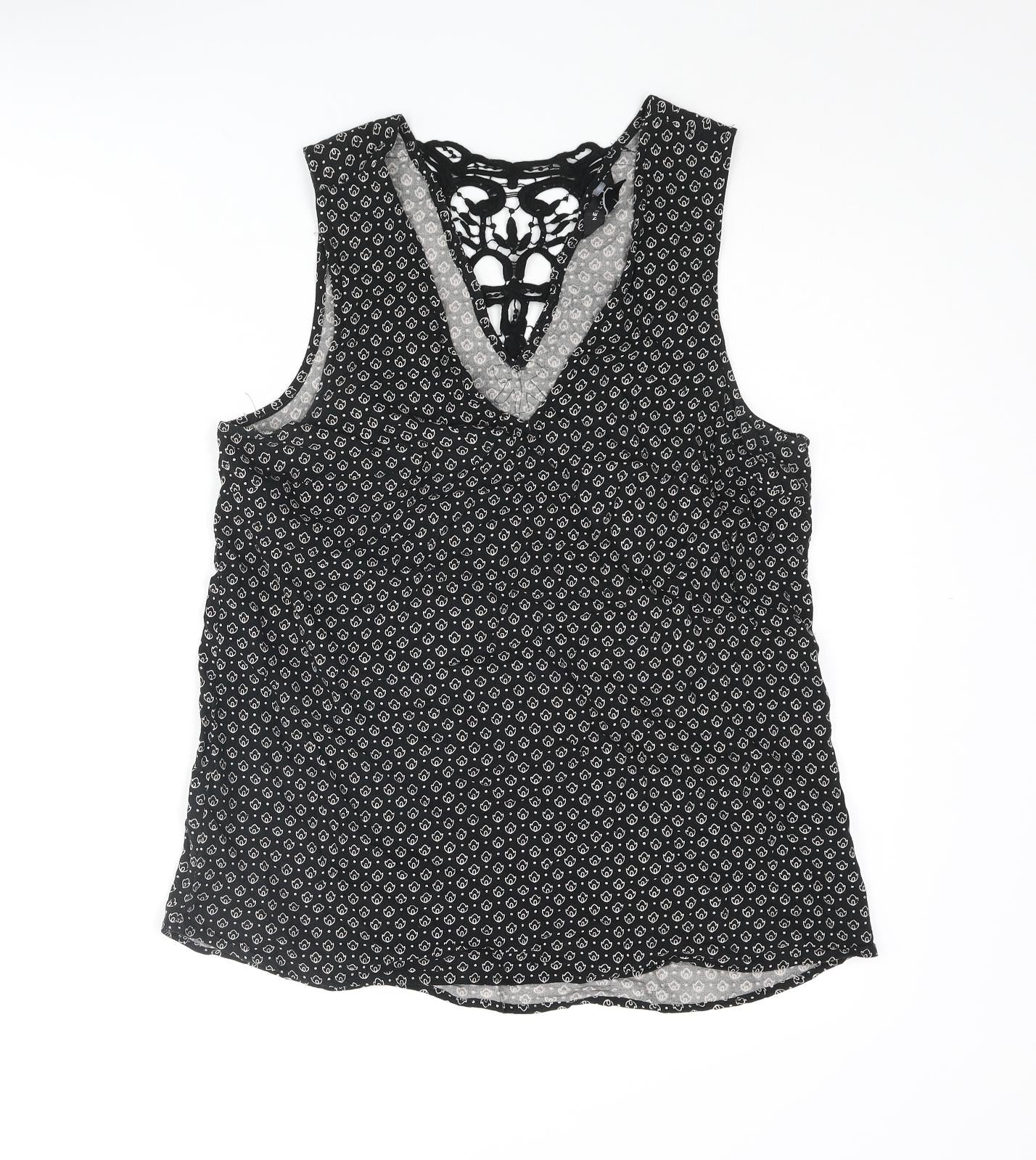New Look Womens Black Geometric Viscose Camisole Blouse Size 10 Scoop Neck - Lace