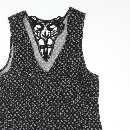 New Look Womens Black Geometric Viscose Camisole Blouse Size 10 Scoop Neck - Lace