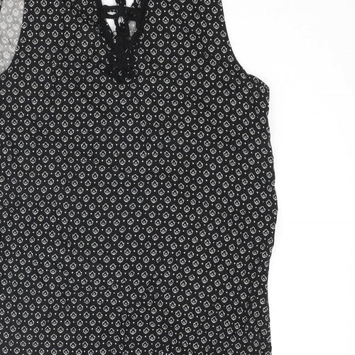 New Look Womens Black Geometric Viscose Camisole Blouse Size 10 Scoop Neck - Lace